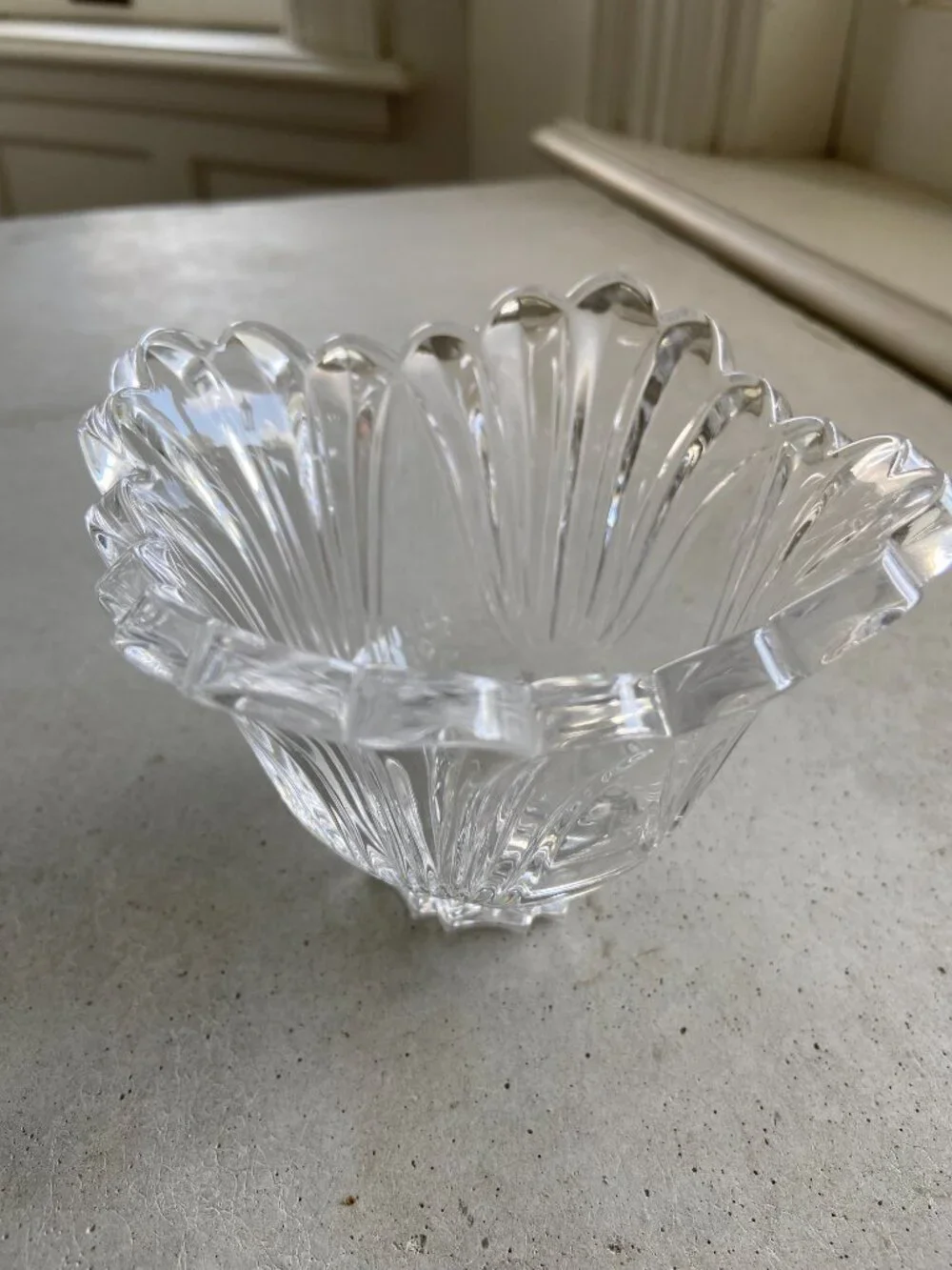 Vintage Clear Glass Tealight Candle Holder Scalloped Fluted Starburst Design